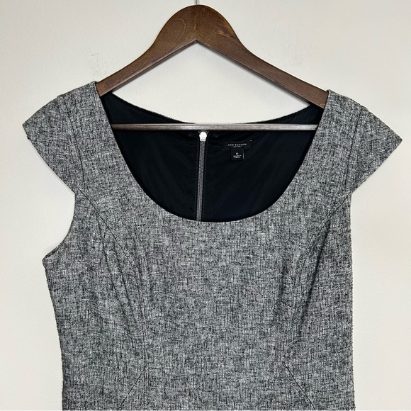 Ann Taylor Textured Cotton Blend Office Dress Boat Neck Black White Size 6 - Picture 2 of 9